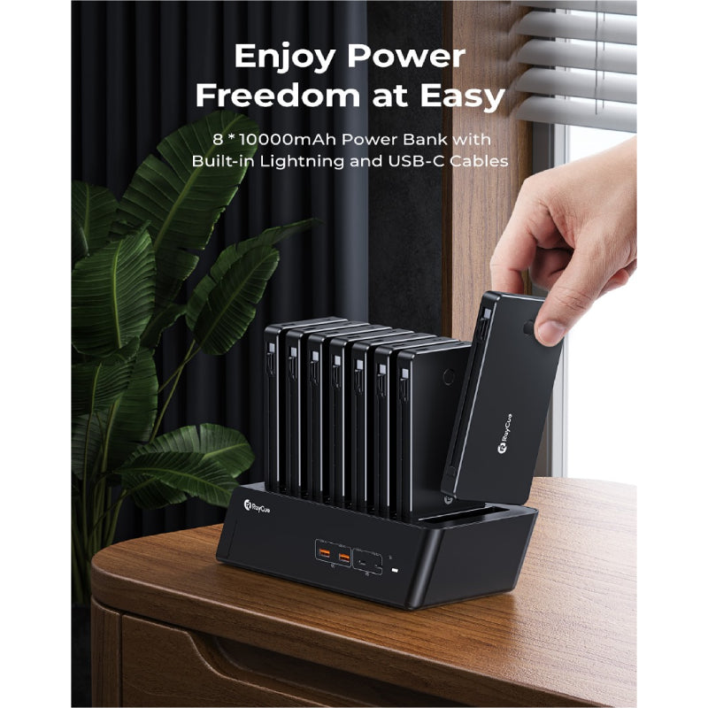 Raycue BoostDock 8 in 1 Charging Station Combo Power Bank (UK) - 8x 10000mAh / 18W / USB-C / Black