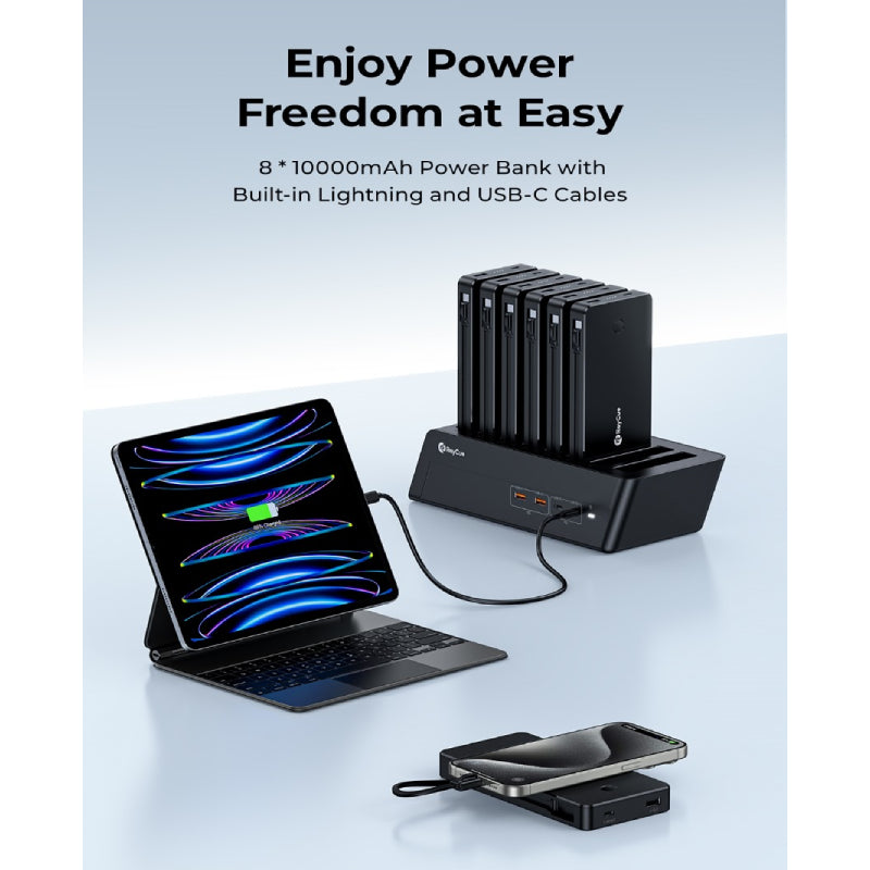 Raycue BoostDock 8 in 1 Charging Station Combo Power Bank (UK) - 8x 10000mAh / 18W / USB-C / Black