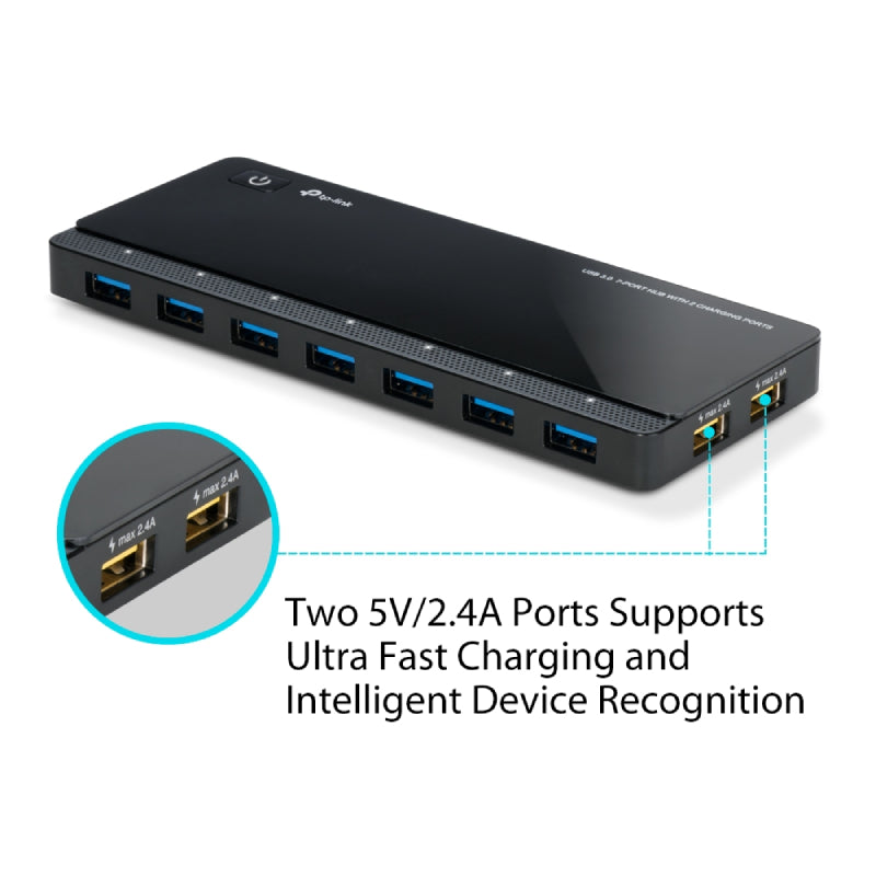 TP-Link (UH720) USB 3.0 7-Port Hub with 2 Charging Ports - USB 3.0 / Black