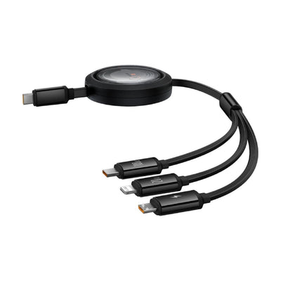 Baseus Free2Draw Retractable Crystal Cable - 1.1m / USB-A to M+L+C / 100W / Black