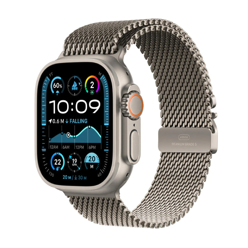 Apple Watch Ultra 2 (2024) - LTPO OLED / 64GB / 49mm / Bluetooth / Wi-Fi / Cellular / Medium / Natural Titanium Milanese Loop