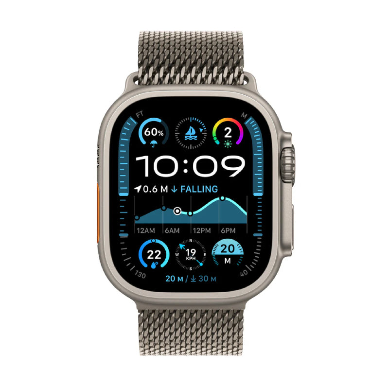 Apple Watch Ultra 2 (2024) - LTPO OLED / 64GB / 49mm / Bluetooth / Wi-Fi / Cellular / Medium / Natural Titanium Milanese Loop