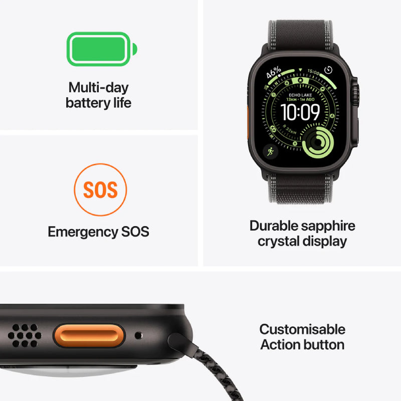 Apple Watch Ultra 3 - LTPO OLED / 64GB / 49mm / Bluetooth / Wi-Fi / Cellular / Medium / Black Titanium Case with Black