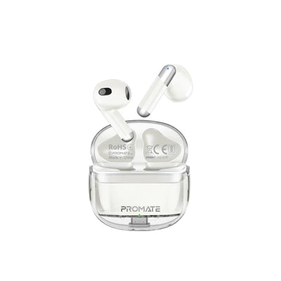 PROMATE TransPods High Definition Transparent TWS Earbuds with IntelliTouch - Bluetooth / 350mAh / White