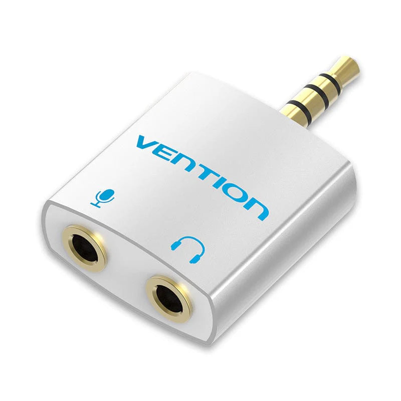 Vention 4 Pole 3.5mm Male to 2x 3.5mm Female Audio Adapter - Silvery Metal Type
