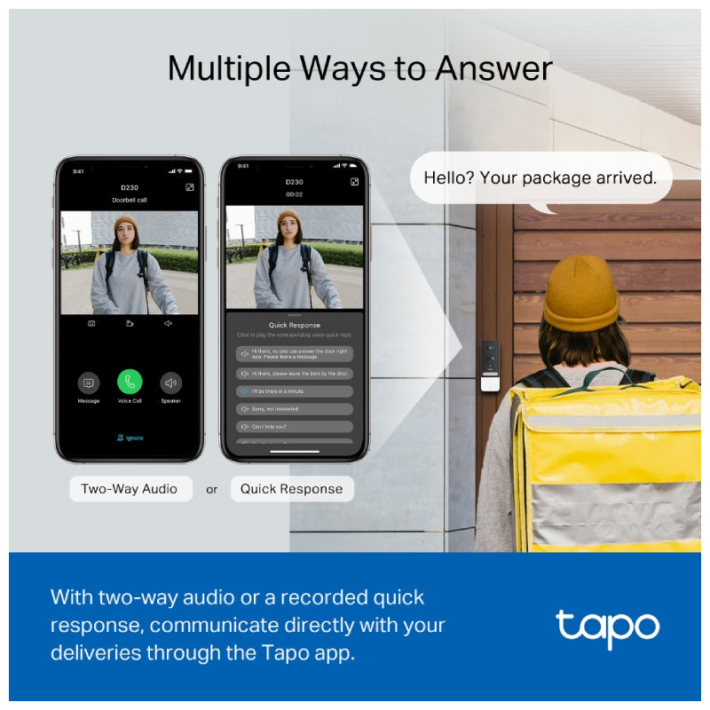 تي بي لينك Tapo D230S1)فيديو  ذكي  Tapo المزودبطارية فيديو بطارية  - دقة 2K و5 ميجابكسل / ذكي / شبكة محلية
