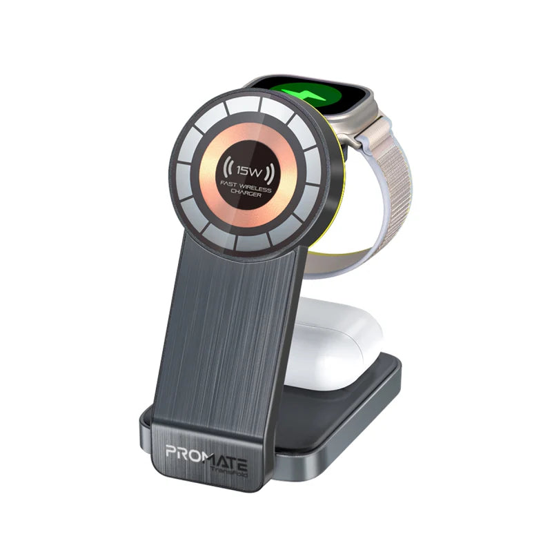 محطةلاسلكي PROMATE 3 في 1 قابلة للطي مع  ماج سيف  ضوء  مع  ضوء  15 واط