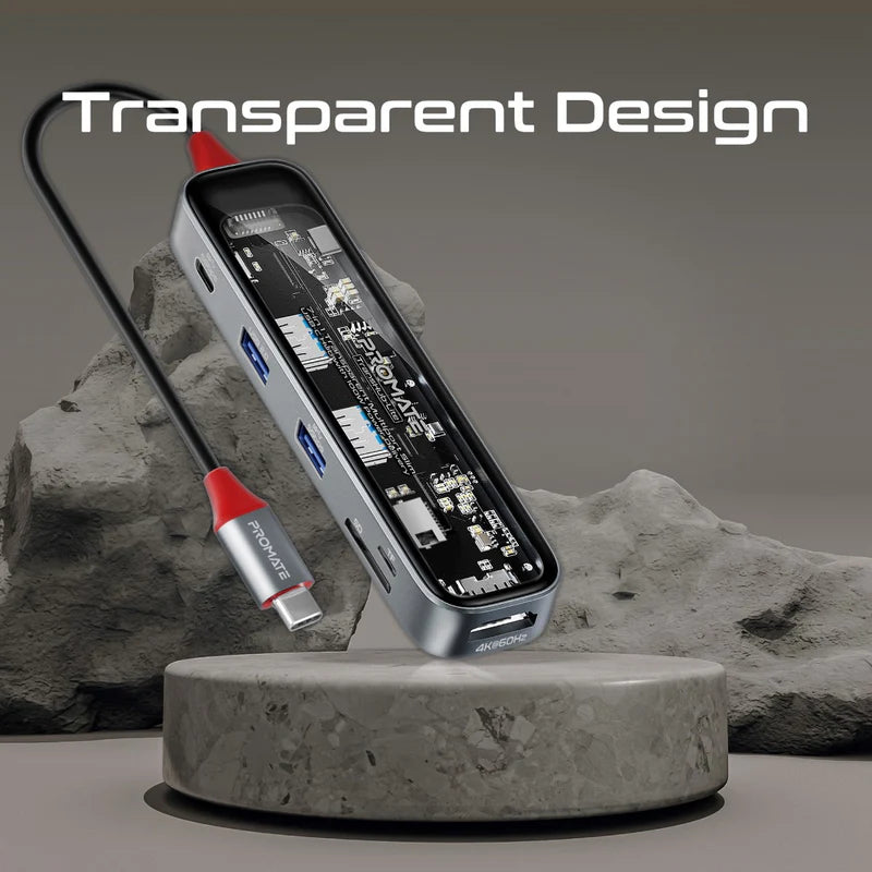 موزع  PROMATE 7 في 1 شفاف يو اس بي موزع  يو اس بي/ إتش دي إم أي  يو اس بي .0