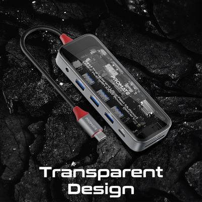 PROMATE 11-in-1 Transparent USB-C Hub - USB-C / HDMI / USB 3.0