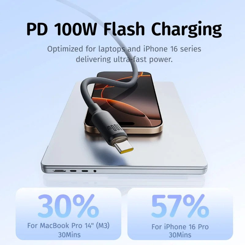Baseus Foamed Silicone Fast Charging Cable - 1 Meter / 100W / Black