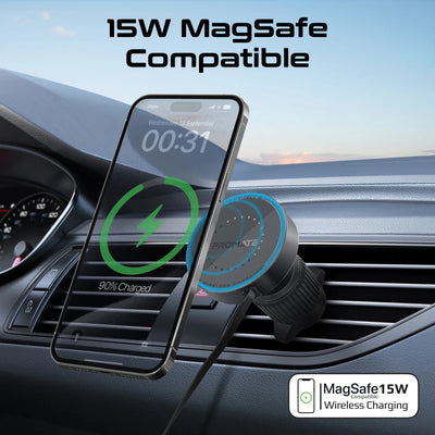 PROMATE MagSafe Car Wireless Charger with Retractable Cable - 15W