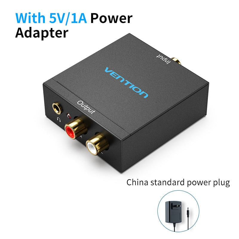 Vention الألياف البصرية/المحوري رقمية الصوت إلى 3.5mm/2RCA الصوت محول  ألمنيوم سبيكة EU قياسي  أسود