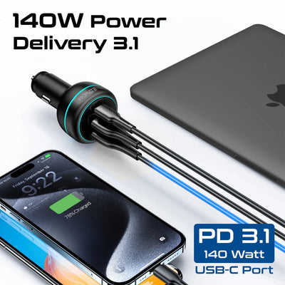 PROMATE RapidCharge Car Charger with Dual Power - 230W / USB-A / USB-C