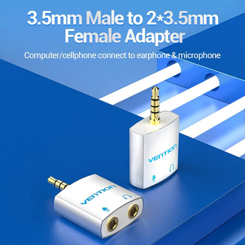Vention 4 Pole 3.5mm Male to 2x 3.5mm Female Audio Adapter - Silvery Metal Type