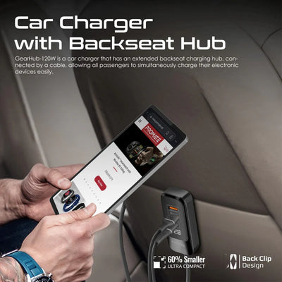 PROMATE RapidCharge Car Charger with Multi-Port Backseat Charging Hub - 120W / USB-A / USB-C