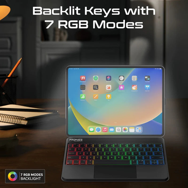 PROMATE Folio Touch Wireless iPad Keyboard Case with Backlight and Smart Connector