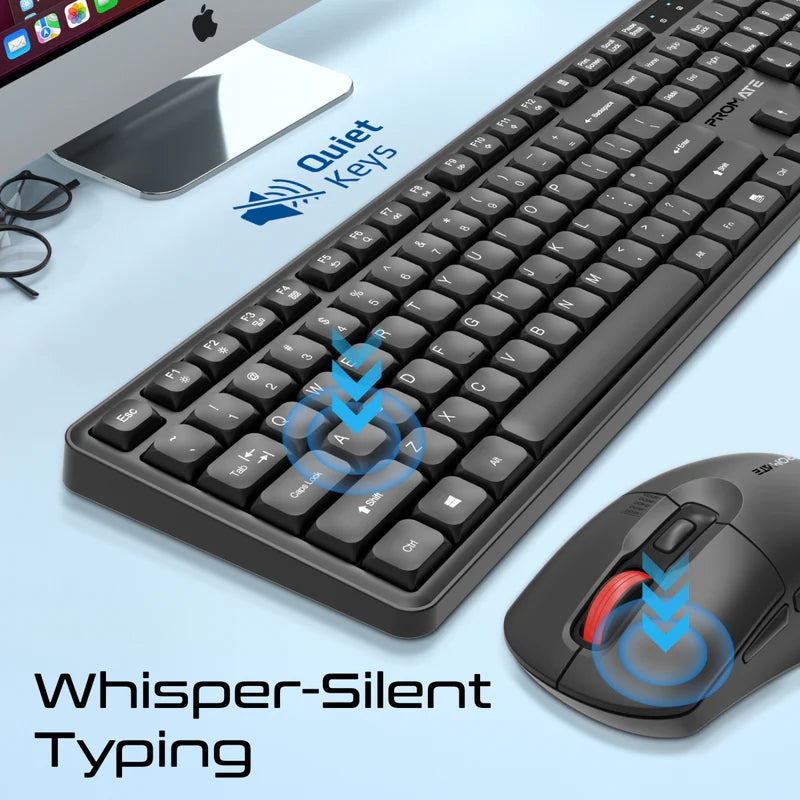 PROMATE Ergonomic Wireless Keyboard with Silent Keys and Mouse - 5000DPI