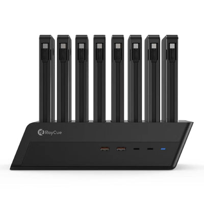 محطة الشحن المتكاملة Raycue BoostDock 8 في 1 مع طاقة (المملكة المتحدة) - 8 × 10000 مللي أمبير في الساعة / 18 واط / يو اس بي/ أسود