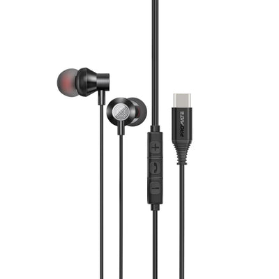PROMATE Silken-C Ergonomic In-Ear USB-C Wired Stereo Earphones - Wired / USB-C / Black
