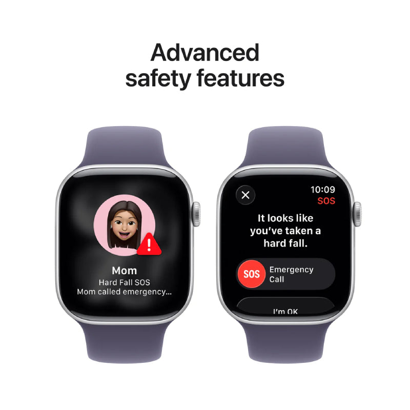 ابل ساعة الإصدار 11 - LTPO OLED / 64 جيجابايت / 46 ملم / بلوتوث / بلوتوث  واي-فاي / متوسط/ كبير / فضي ألمنيوم حافظة مع الأرجواني