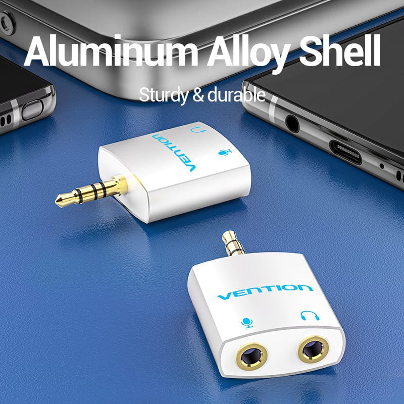 Vention 4 Pole 3.5mm Male to 2x 3.5mm Female Audio Adapter - Silvery Metal Type