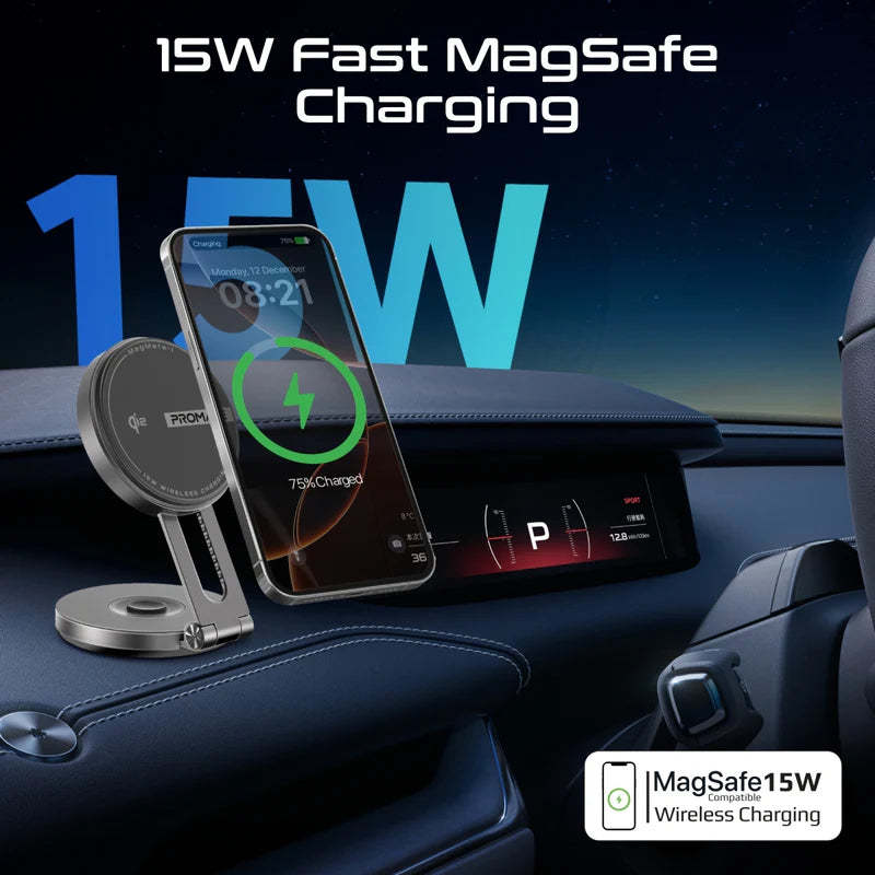PROMATE Qi2 Certified Extending Magnetic Wireless Smartphone Charging Mount - 15W