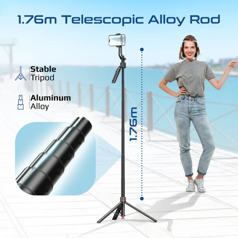 PROMATE 360° Ai Face Tracking Telescopic Selfie Stick with Auto Pop open Tripod Base