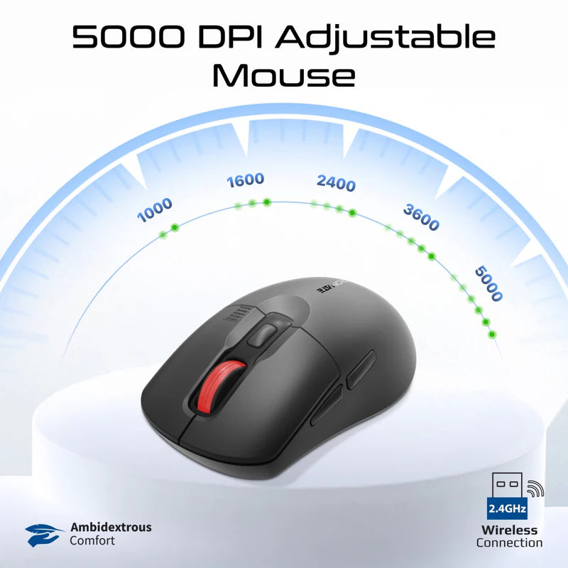 PROMATE Ergonomic Wireless Keyboard with Silent Keys and Mouse - 5000DPI