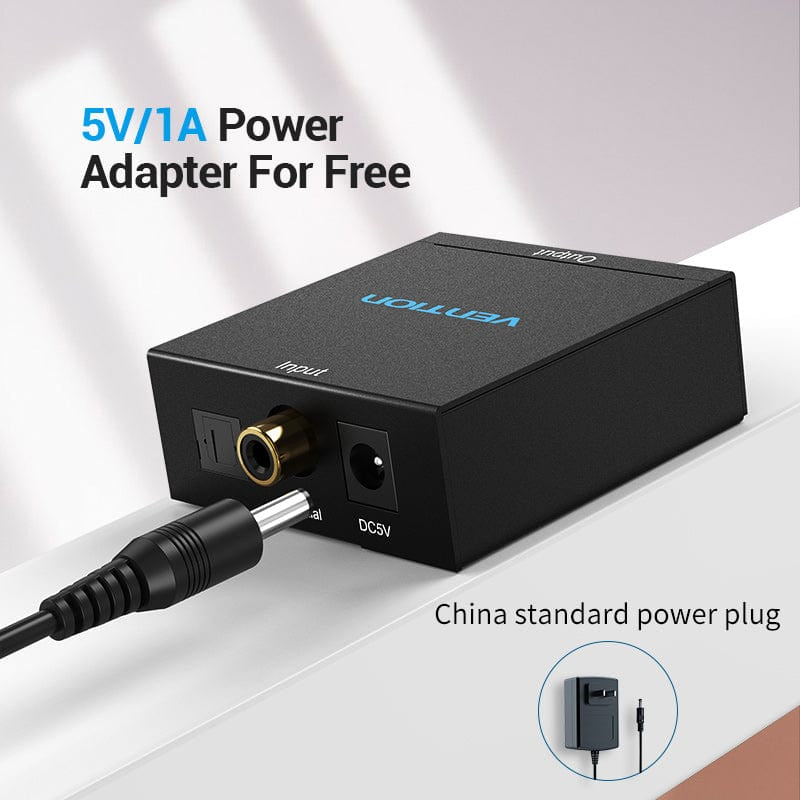 Vention الألياف البصرية/المحوري رقمية الصوت إلى 3.5mm/2RCA الصوت محول  ألمنيوم سبيكة EU قياسي  أسود