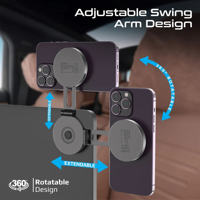 PROMATE Qi2 Certified Extending Magnetic Wireless Smartphone Charging Mount - 15W