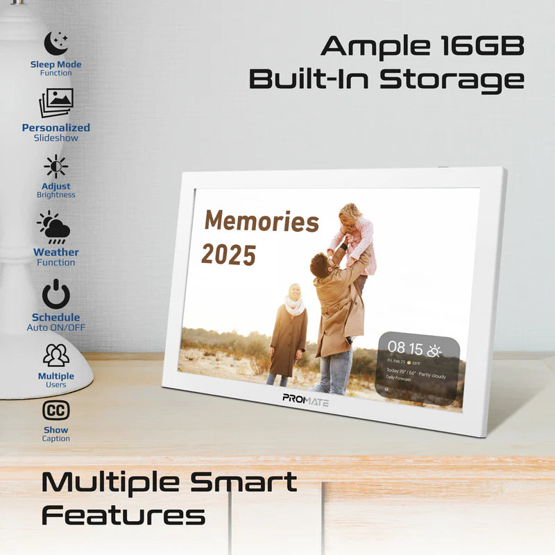 PROMATE 10.1" Vibrant Full HD Smart Multimedia Wi-Fi Digital Photo Frame - White
