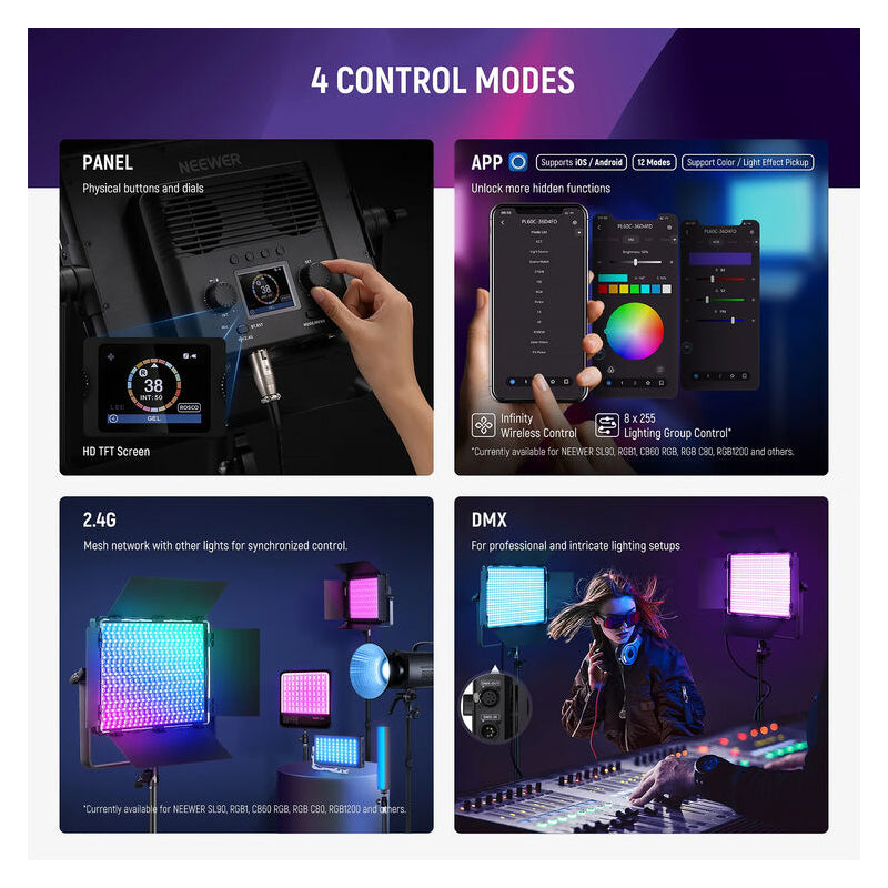 NEEWER 2 Pack PL60C RGB LED Panel Video Light Kit