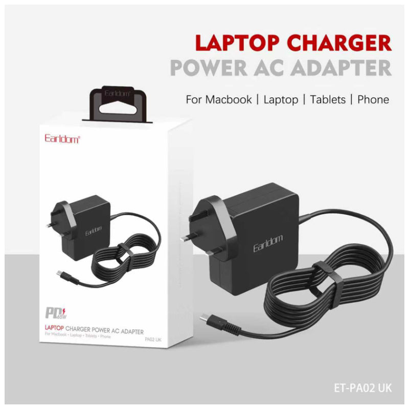 Earldom ET-PA02UK Laptop Power AC Adapter - 65W / 1.2 Meter / Black
