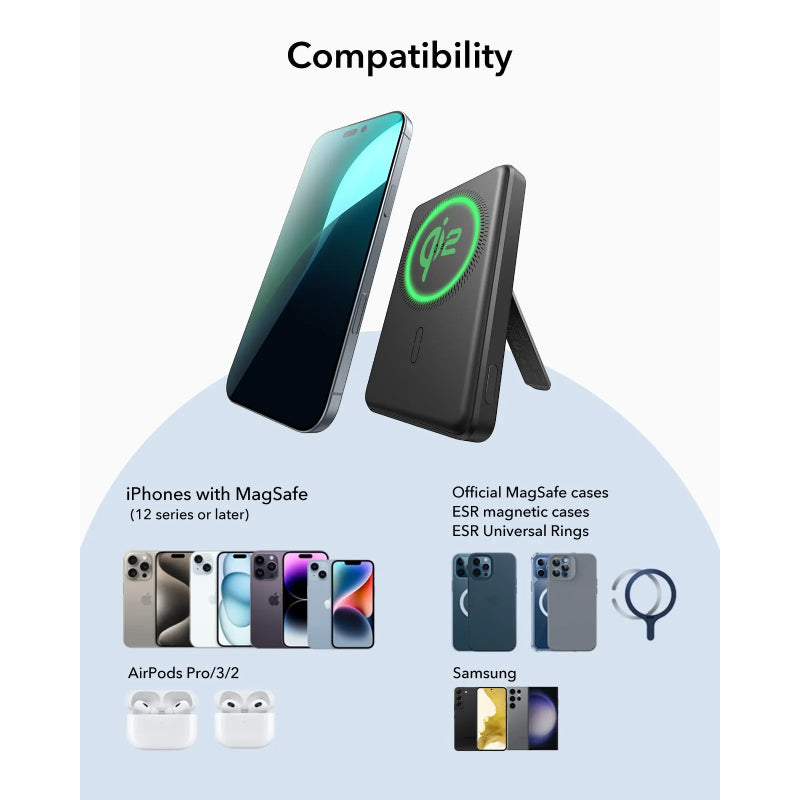 ESR Qi2 MagSlim Kickstand Power Bank - 5000mAh / Black