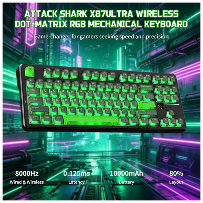 ATTACK SHARK X87 ULTRA Wireless Mechanical Keyboard With 8K Wireless Receiver -  Shadow Jade