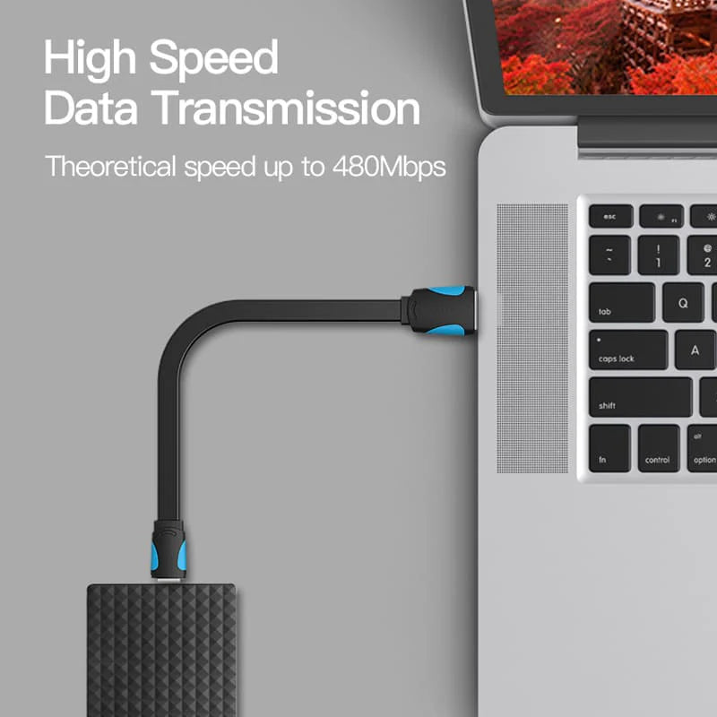 Vention Flat USB 2.0 A Male to Mini 5 Pin Male Cable - 1.5M / Black