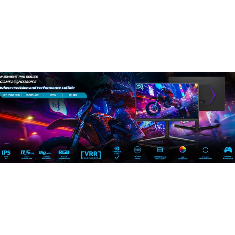 GAMEON Midnight Pro Series GOMP27QHD380IPS Gaming Monitor - 27" QHD / 380Hz / 0.5ms / HDMI 2.1 / DP 1.4 - Black