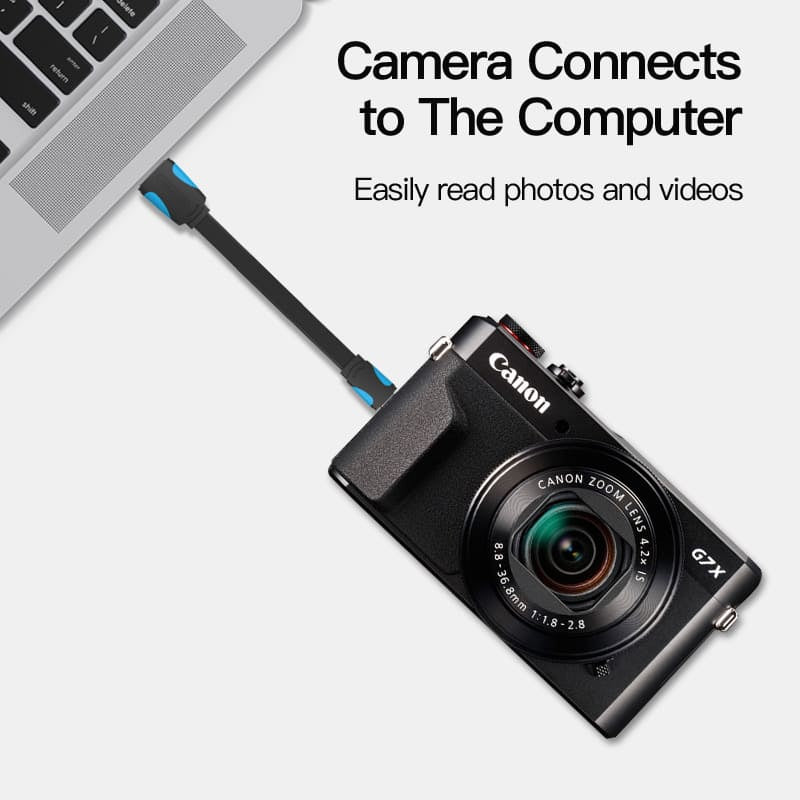 Vention Flat USB 2.0 A Male to Mini 5 Pin Male Cable - 1.5M / Black