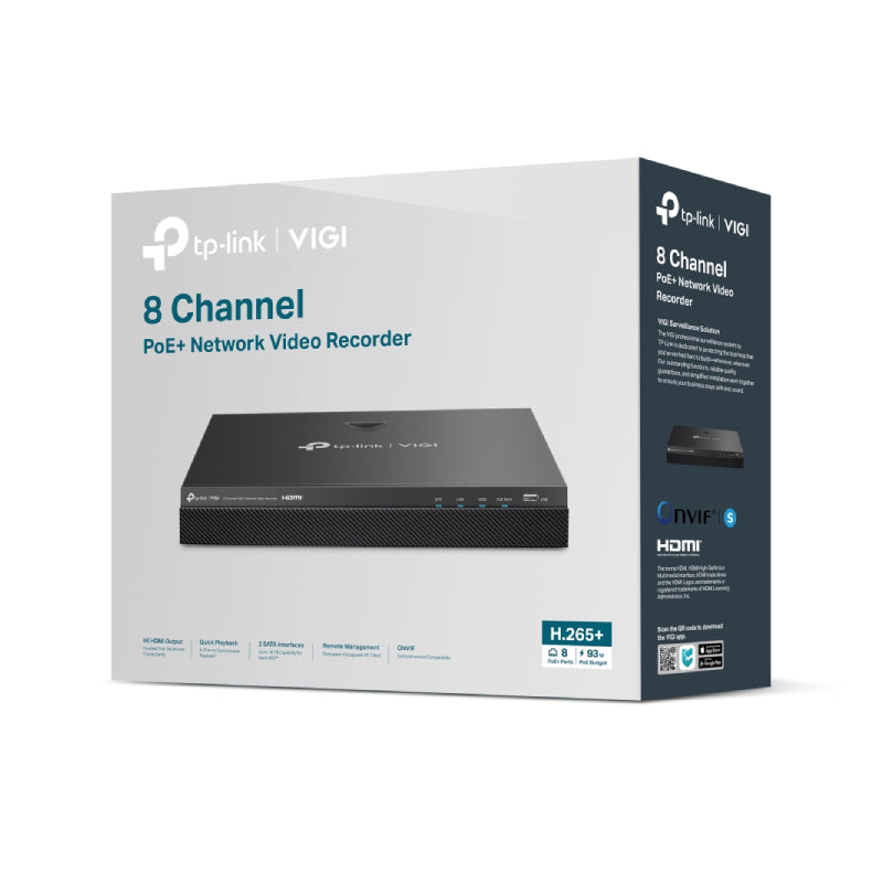 تي بي لينك NVR2008H-8MP VIGIفيديو  الشبكة  بـ 8 قنوات مع دعم PoE+ - RJ-45 / يو اس بي .0 / ساتا  أسود