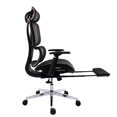 Black Bull Ergonomic Mesh Gaming & Office Chair with Footrest - Black Frame + Black Mesh