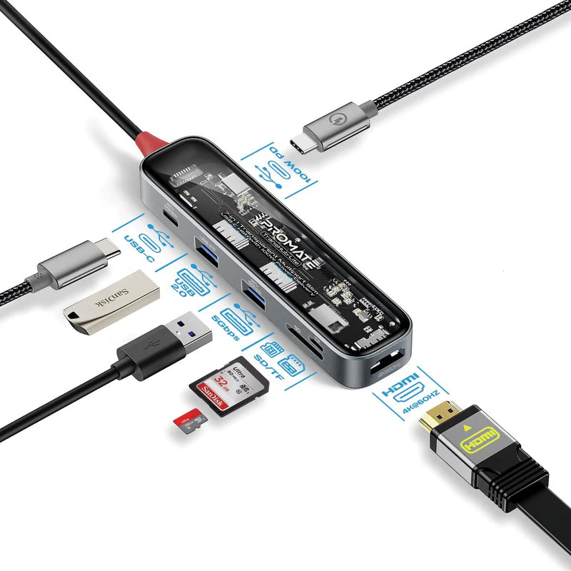 PROMATE 7-in-1 Transparent USB-C Hub - USB-C / HDMI / USB 3.0 – WIBI ...