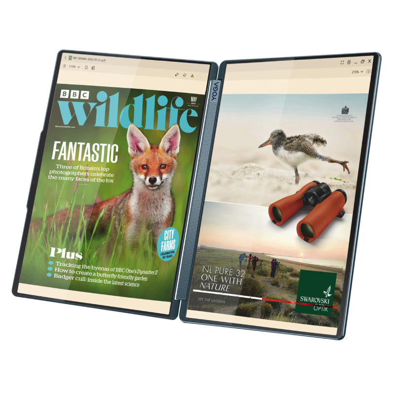 Lenovo Yoga Book 9 Gen 10 AI PC - 2x 14" 2.8K WQXGA+ (2880x1800) OLED Multi-Touch / Ultra 7 255H / 32GB / 1TB (NVMe M.2 SSD) / Win 11 Home / 2YW / Arabic/English / Yoga Slim Mouse + Folio Stand + Lenovo YOGA 14-inch Sleeve (Tidal Teal) - Laptop