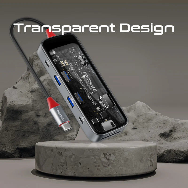 موزع  PROMATE 8 في 1 شفاف يو اس بي موزع  يو اس بي/ إتش دي إم أي  يو اس بي .0