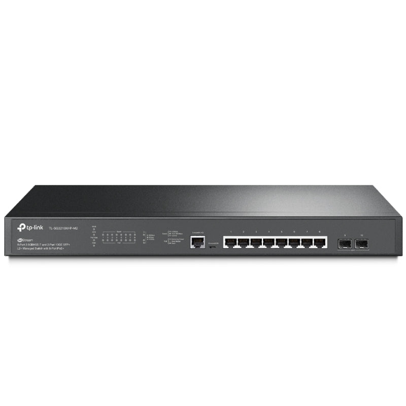 TP-Link (TL-SG3210XHP-M2) JetStream 8-Port 2.5GBASE-T and 2-Port 10GE SFP+ L2+ Managed Switch with 8-Port PoE+ - 80Gbps / Micro-USB / LAN