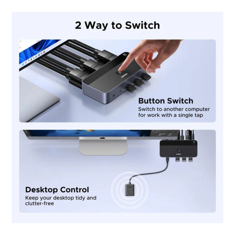 UGREEN DisplayPort KVM Switch 2 In 1 Out - (2 PCs, 2 Monitors, 8K@60Hz, 4-Port) (CM695 - 25962)
