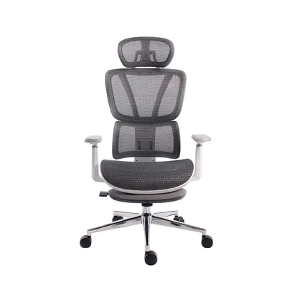 Black Bull Ergonomic Mesh Gaming & Office Chair with Footrest - White frame + Grey mesh