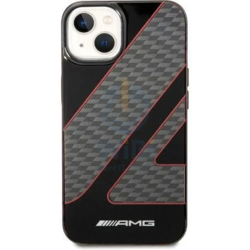 AMG iPhone 14 Pro Max Transparent Double Layer Case with Checkered Flag Pattern - Red Accessories > Mobiles & Tablets >