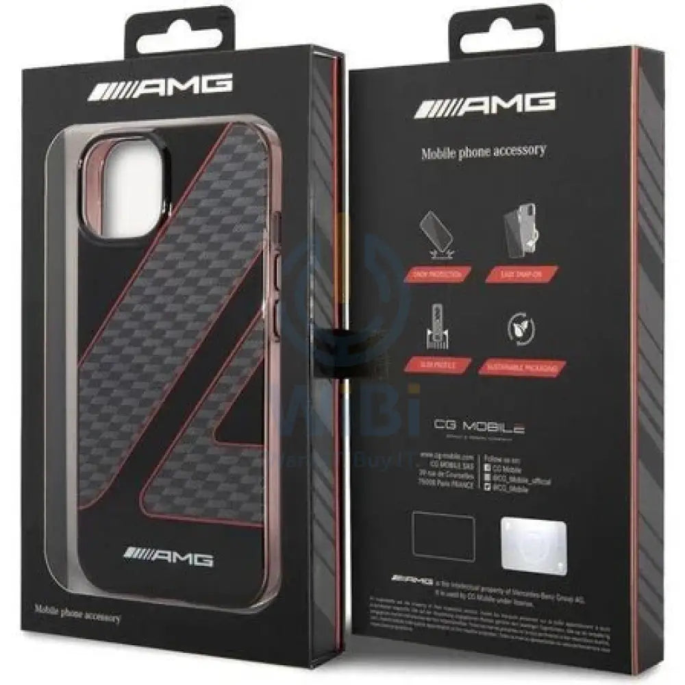 AMG iPhone 14 Pro Max Transparent Double Layer Case with Checkered Flag Pattern - Red Accessories > Mobiles & Tablets >