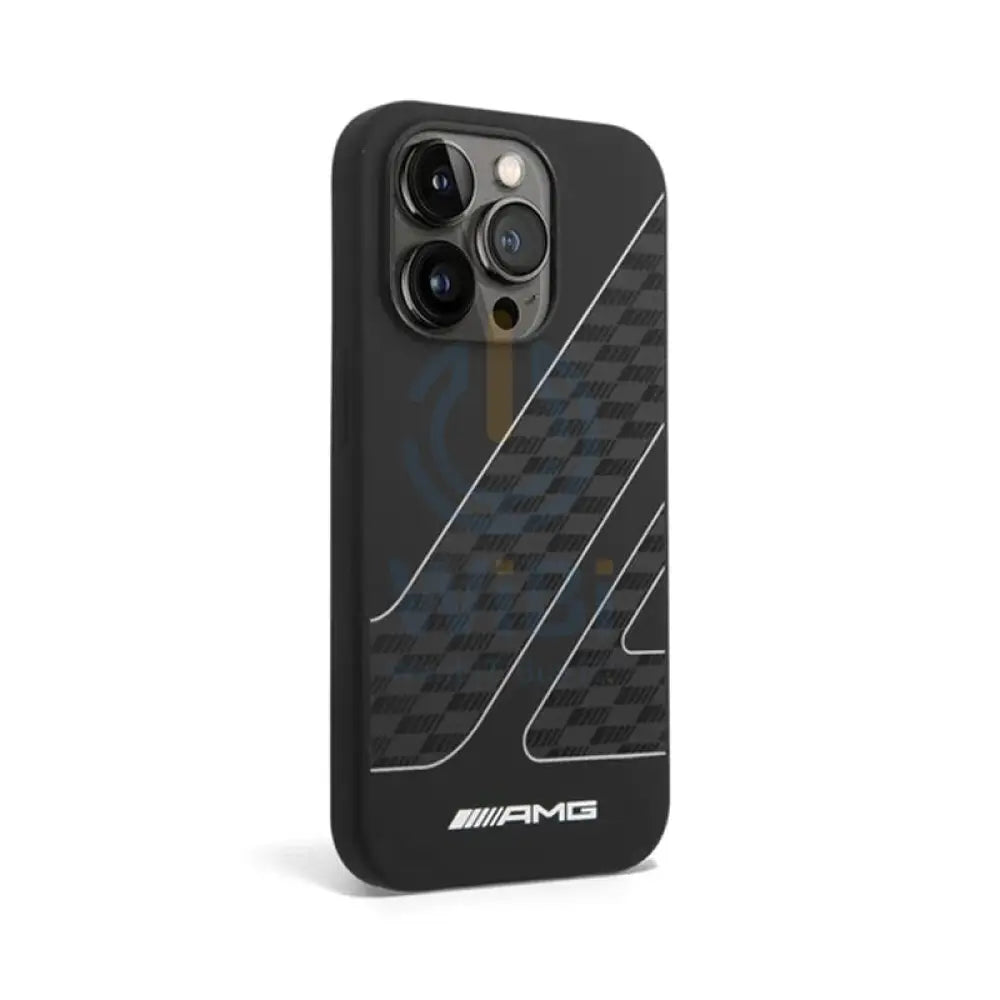 AMG Liquid Silicone Case Checkered Flag Pattern - Apple iPhone 14 Pro / Black / White Accessories > Mobiles & Tablets >