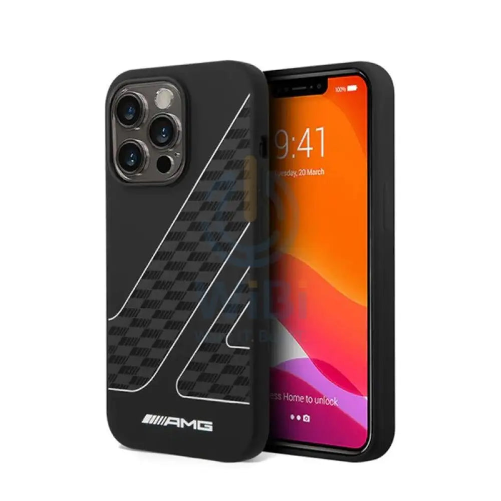AMG Liquid Silicone Case Checkered Flag Pattern - Apple iPhone 14 Pro / Black / White Accessories > Mobiles & Tablets >